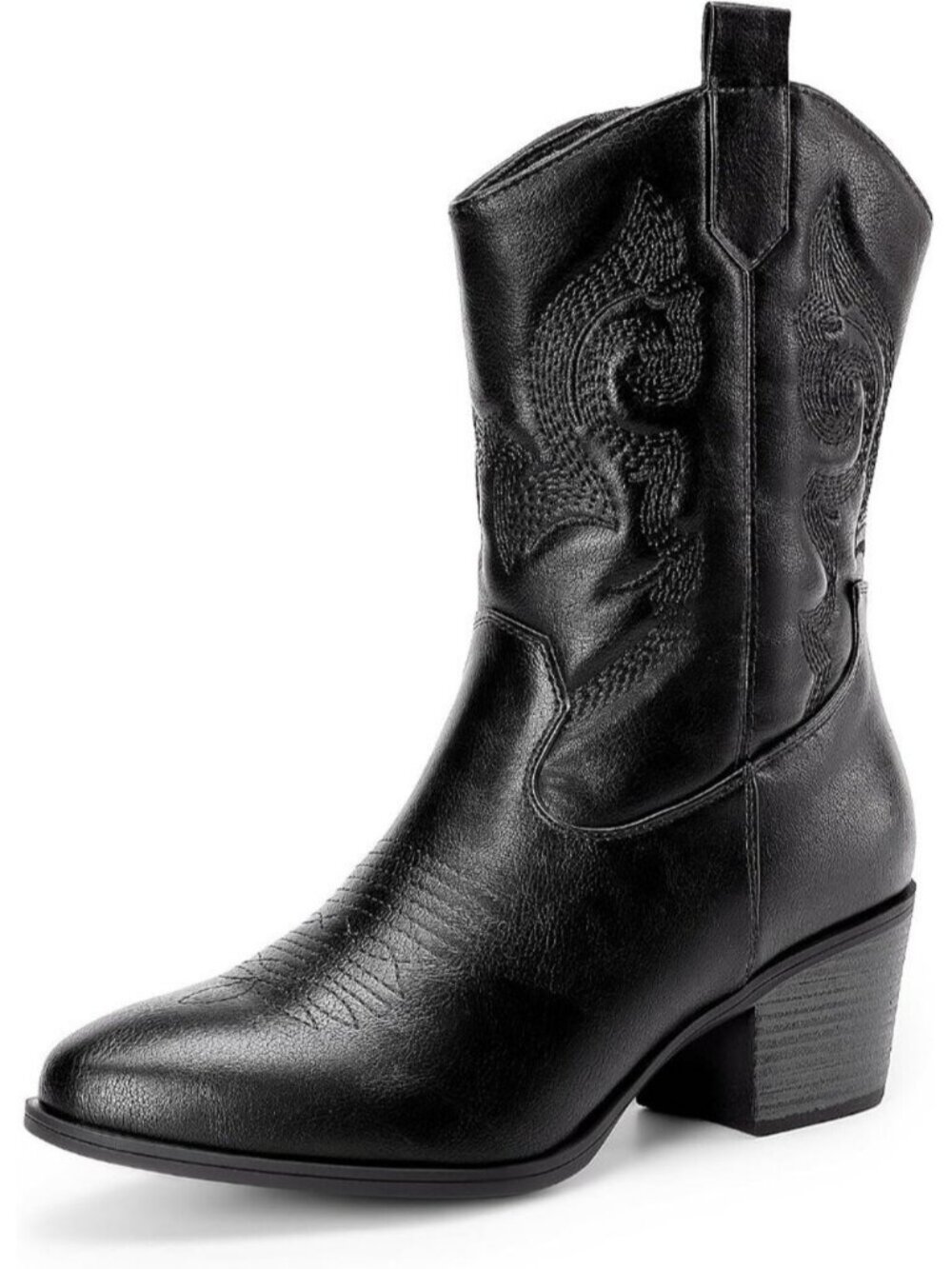 DREAM PAIRS Women's Black Cowgirl Mid Calf Boots Round Toe Western Festive Boots